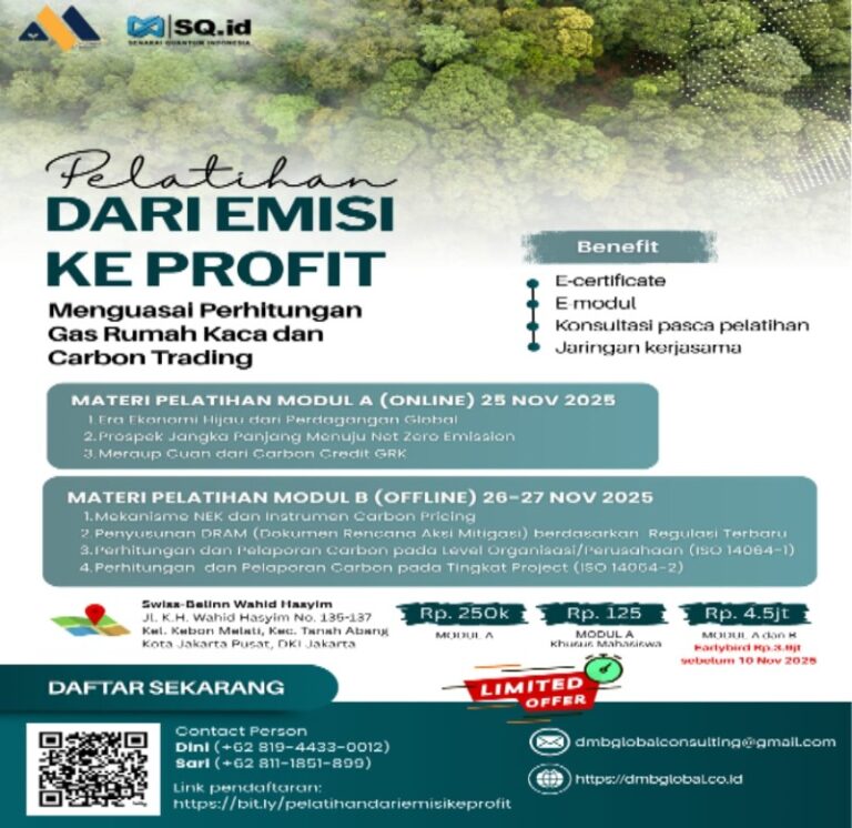Pelatihan “Dari Emisi ke Profit” 25–27 Nov 2025 bantu organisasi ubah tantangan perubahan iklim jadi peluang bisnis karbon.